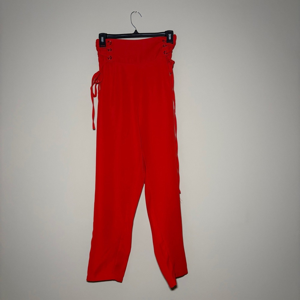 MAAC LONDON Red‎ High Waisted Lace Up Wide Leg Pants Women's XS
